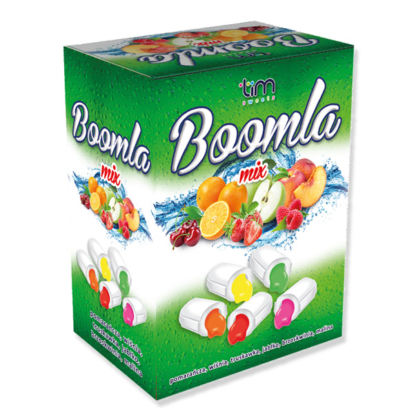 Boomla Mix - Cukierki rozpuszczalne z owocowym syropem (jabłkowym, wiśnowym, truskawkowym, pomarańczowym, brzoskwiniowym, malinowym)